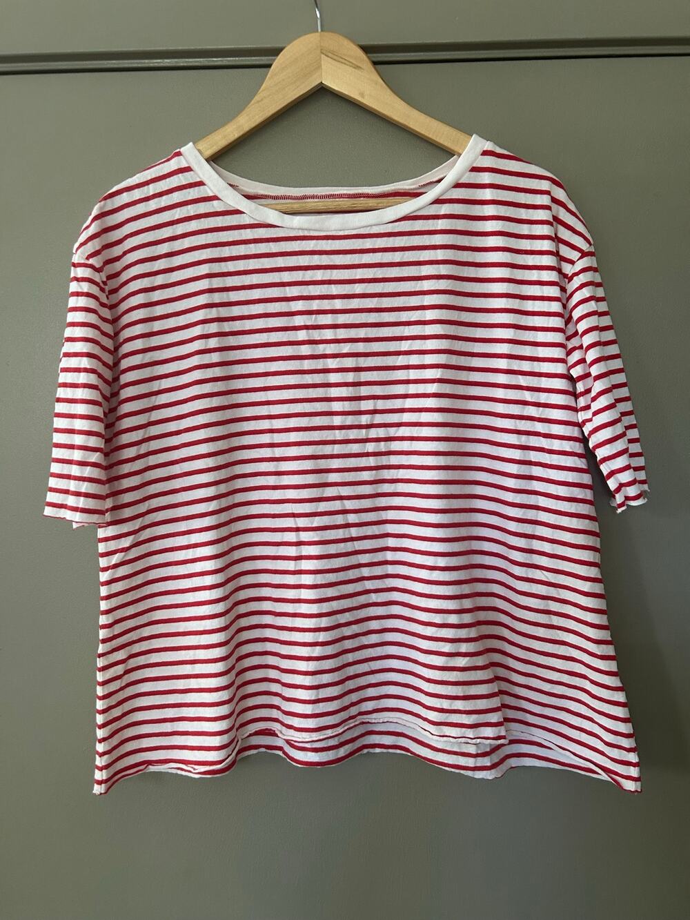 Frank & Eileen Perry NYC TShirt Red White Sailor Stripe Crewneck Slouchy casual